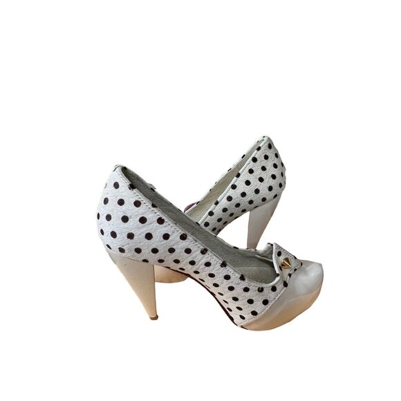 Covington By Samanta Womens 6.5M High Heel Dressy Pump‎ Brown Polka Dots Beige - Picture 1 of 9